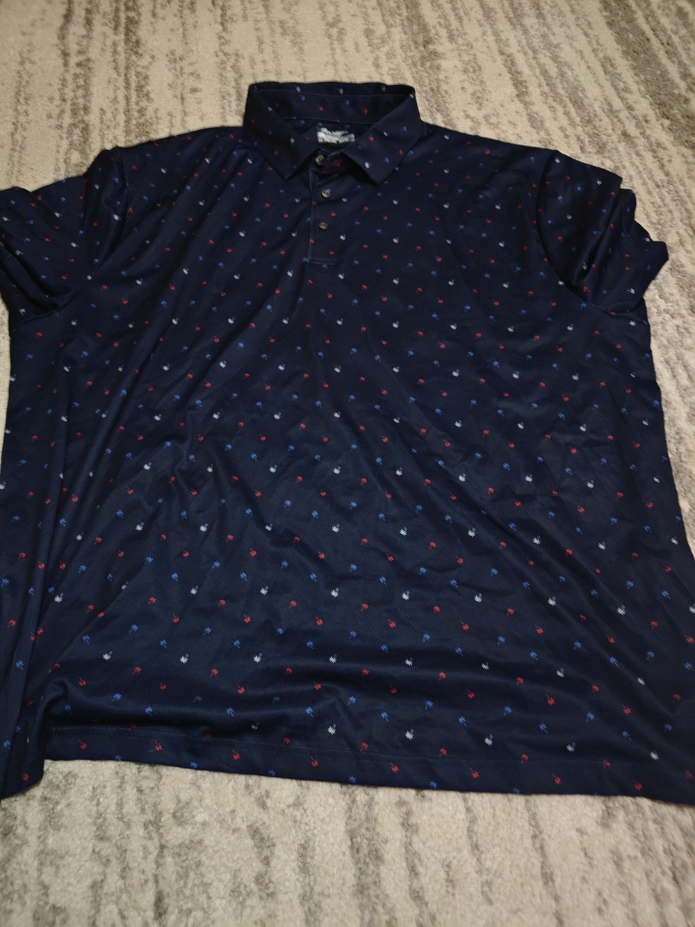 Chris Hogan Navy Polo with Red & Light Blue Micro Palms Tree Like New